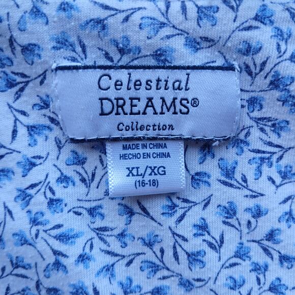 Celestial Dreams Blue Floral Gingham Tank Top XL REPAIRED cottage lace comfy - Picture 7 of 14